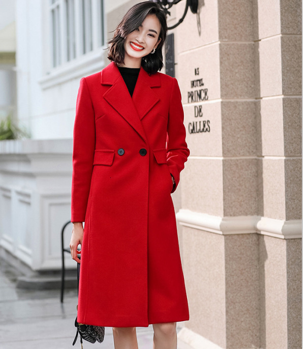 Womens autumn and winter minimalist double breasted long sleeved lapel button down woolen jacket with loose commuting fit 240823