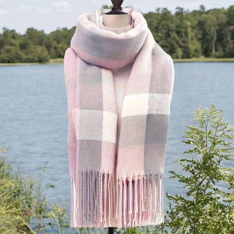 1PC Women's Autumn Winter New Style, Fresh Elegant, Imitation Check Pattern Fringe Scarf, Stylish and Versatile, Provide Z260226