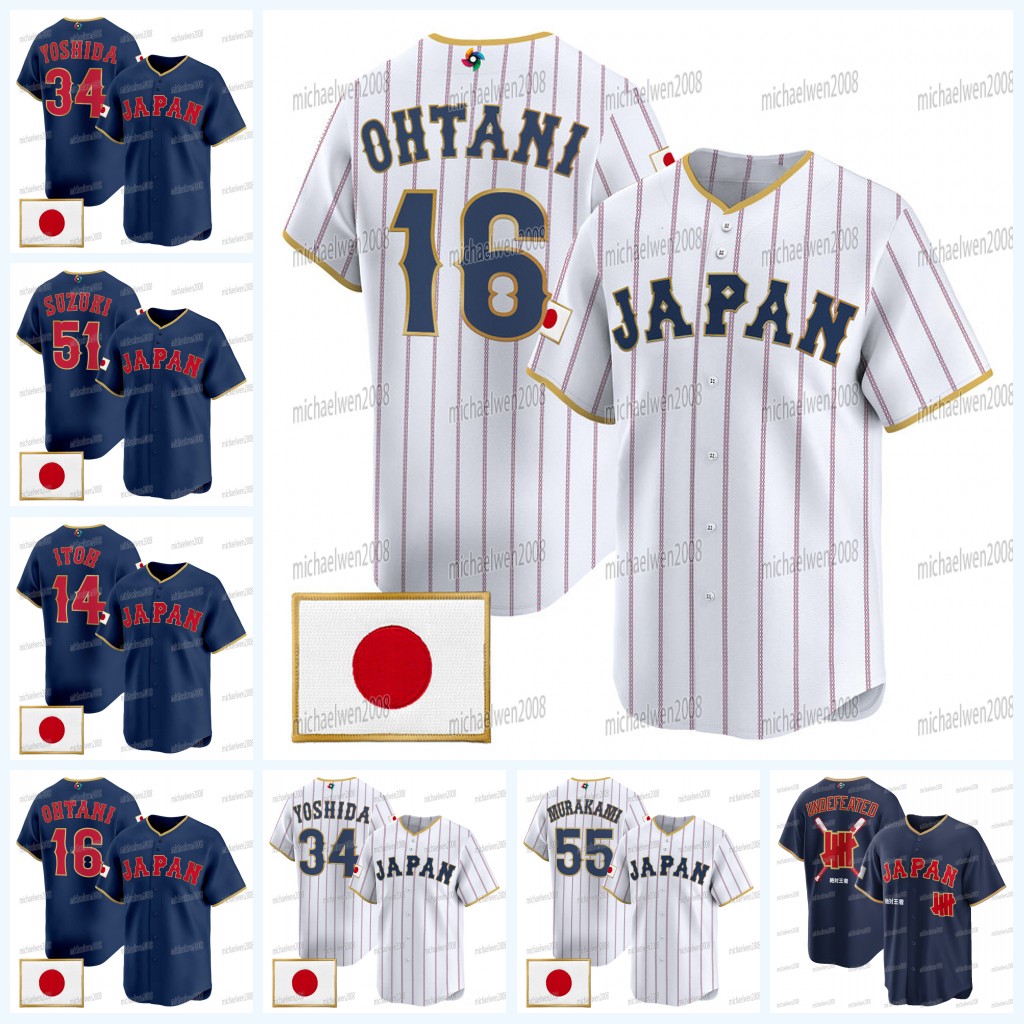 16 Shohei Ohtani Team Japan 2026 Undefeated WBC Baseball Jersey World Baseball Classic Yoshinobu Yamamoto Munetaka Murakami Suzuki Masataka Yoshida Kikuchi Itoh