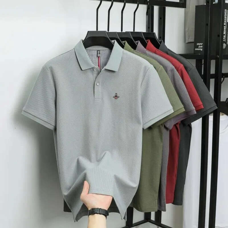 Men's Shirt Bee Embroidery Polo Multi-color Options Waffle Texture Fabric For Breathability Lapel Button Design Suitable For Business Commute Clo
