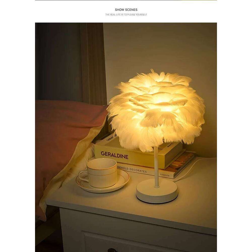 Nordic Decorative Table Bedroom Bedside High Sense & B Creative Ins Girl Heart Feather Lamp Light Luxury Z260227