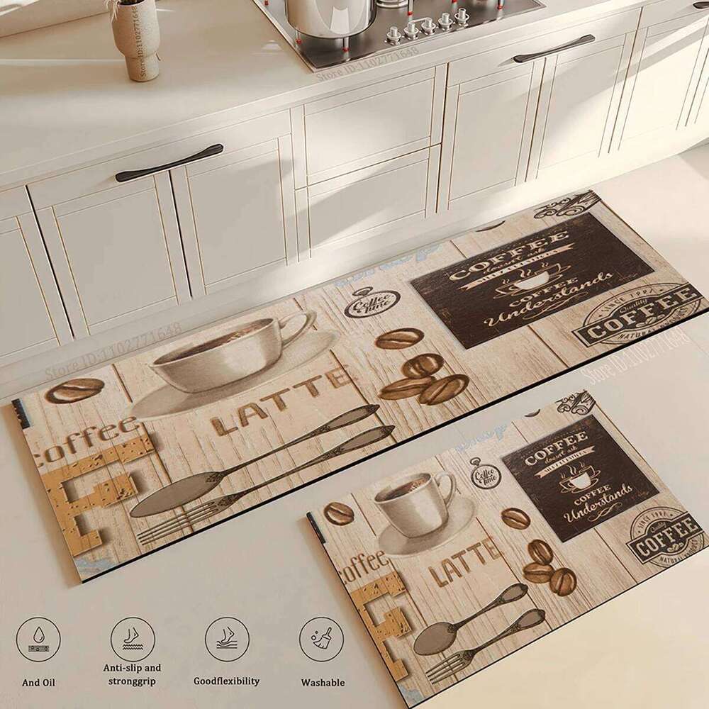 Coffee Kitchen Floor Mat Home Hallway Doormat Living Room Bedroom Balcony Decoration Carpet Bath Entrance Door Non-Slip Foot Rug H260226