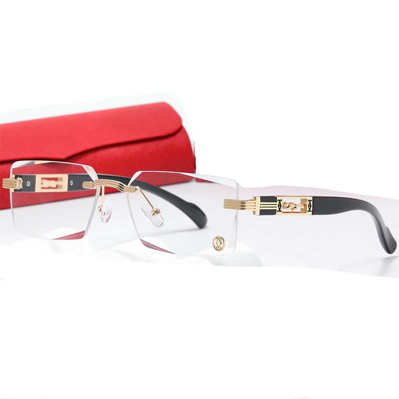 Square Rimless Sunglasses Luxury Brand Designer with Leopard Men Retro Top Frame Women UV400 Outdoor Y2K Future Diamond trimming Glasses, CB Fashion A