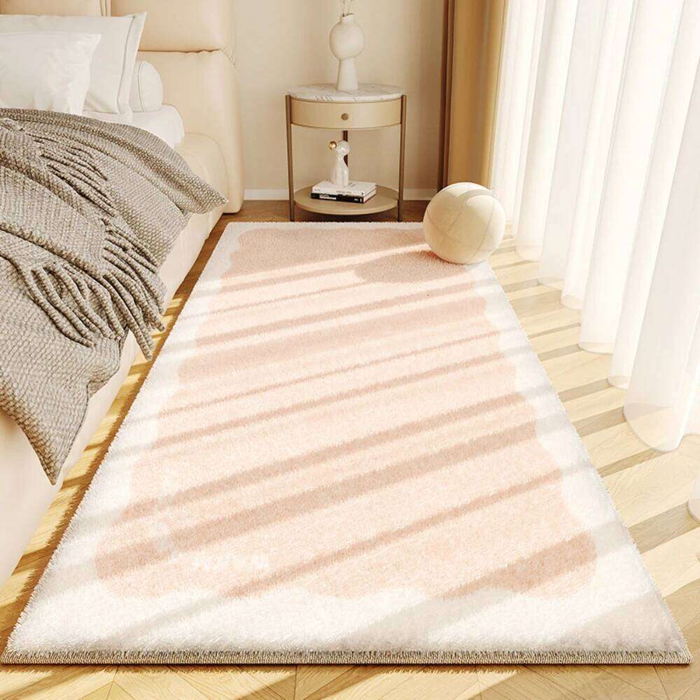 VIKAMA Rug For Flannel Cream Wind Solid Color Black And White Diamond Lattice Bed Bedroom Window Carpet H260226
