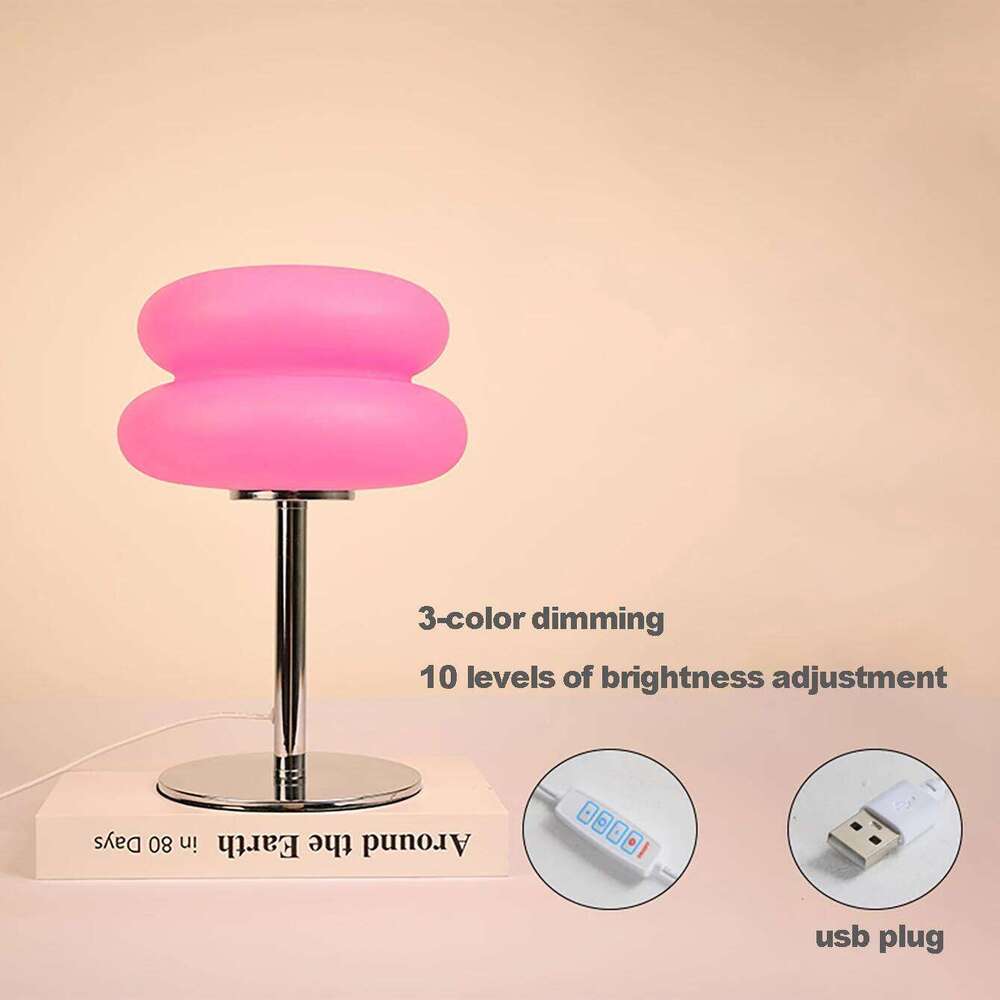 Cream table plastic lampshade bedroom bedside decorative lamp USB plug tri color dimming living room study atmosphere light Z260227