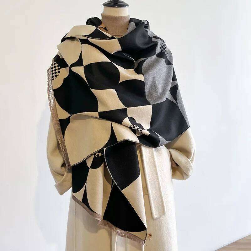 Luxury Brand Two-Sided Jacquard Scarf Imitation Cashmere Soft Warm Fringe Pashmina Shawl Winter Coldproof Windproof Blanket Z260226