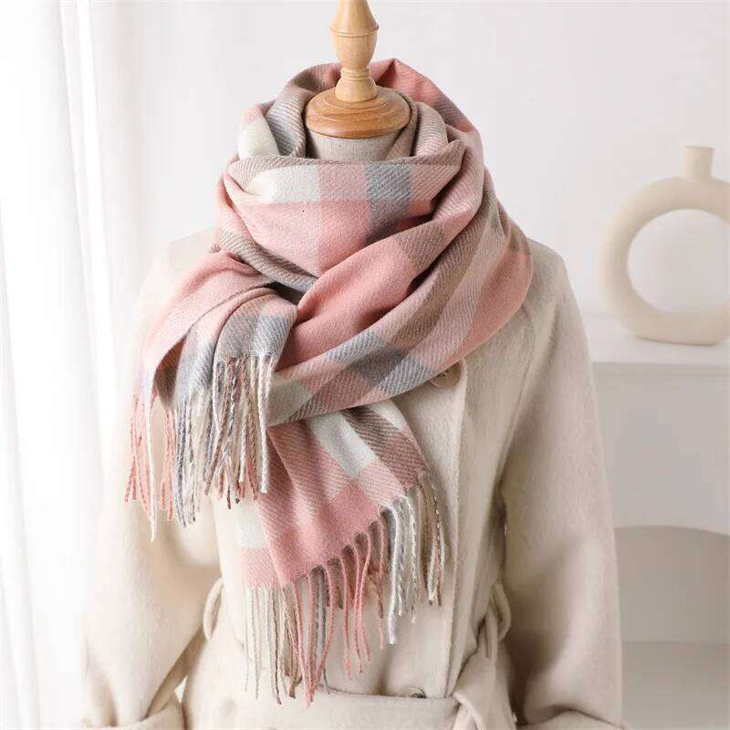 Fashion Classics Winter Imitation Cashmere Women Warm Scarf Thicken Stripe Shawl Travel Pashmina Neckerchief Foulard Wrap Hijab Z260226