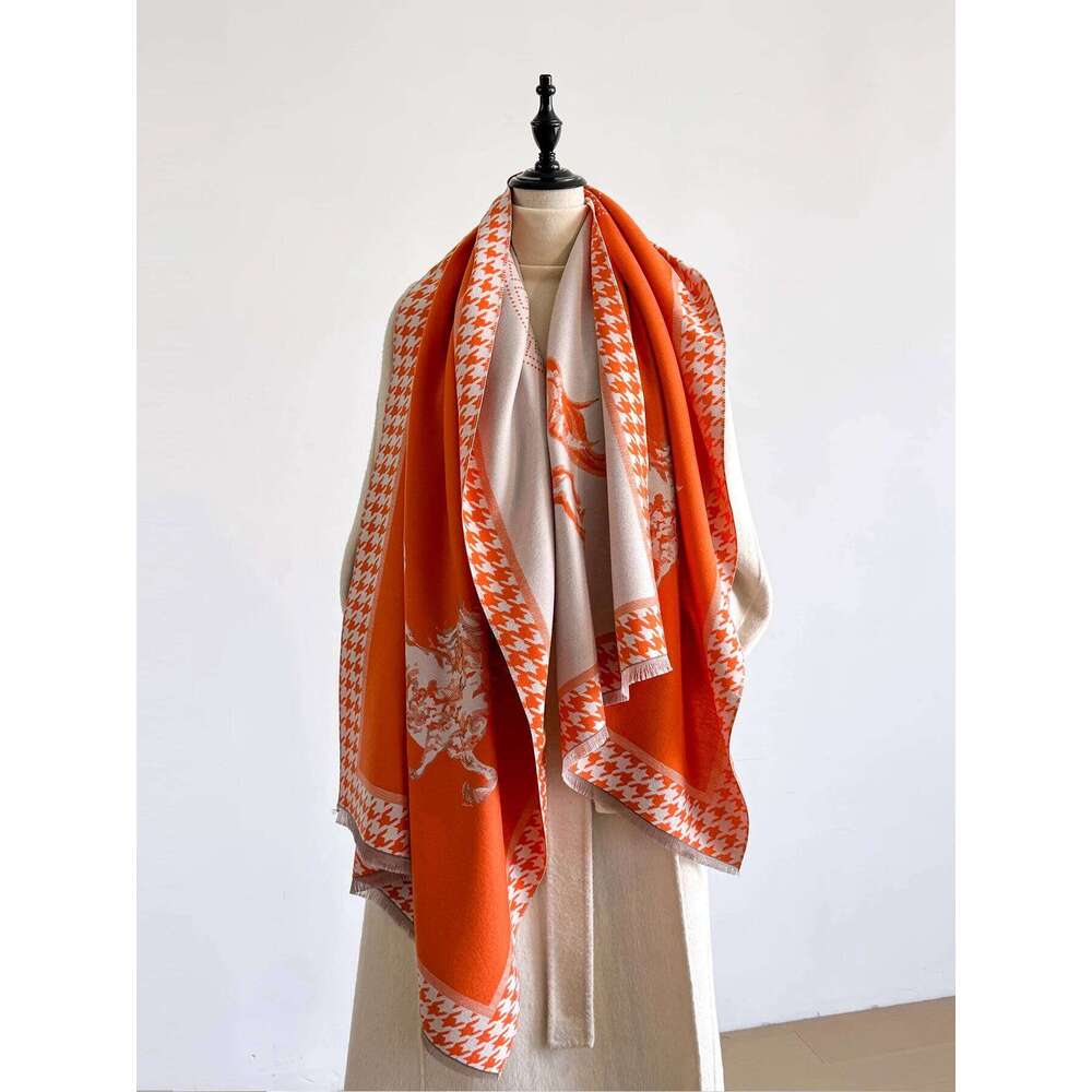 Women's Winter Faux Cashmere Scarf - Thick Warm Cashew Flower & Animal Print Design, Multi-Functional Travel Blanket, Fashion Z260226