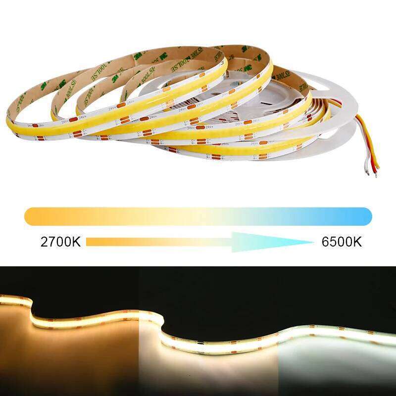 COB CCT LED Strip Lights 608 LEDs/m High Density Flexible Dimmable FOB Led Tape 2700K to 6500K Changeable Lighting DC12V 24V Z260226