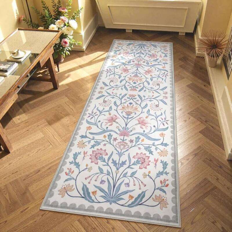 Boho Floral Vine Runner Rug European Classic Carpet with Flower Pattern Vintage Decor Long Non-Slip Mat for Hallway Living Room H260226