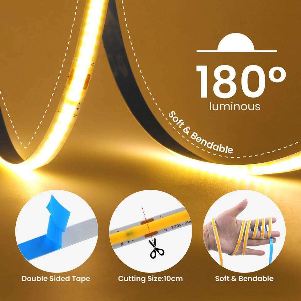 5M 10M 15M 20M 110V 220V COB LED Strip Light Super Bright 240LEDs/M 2PIN Wire Tape Flex Ribbon EU US Plug Room Lighting 8MM PCB Z260226