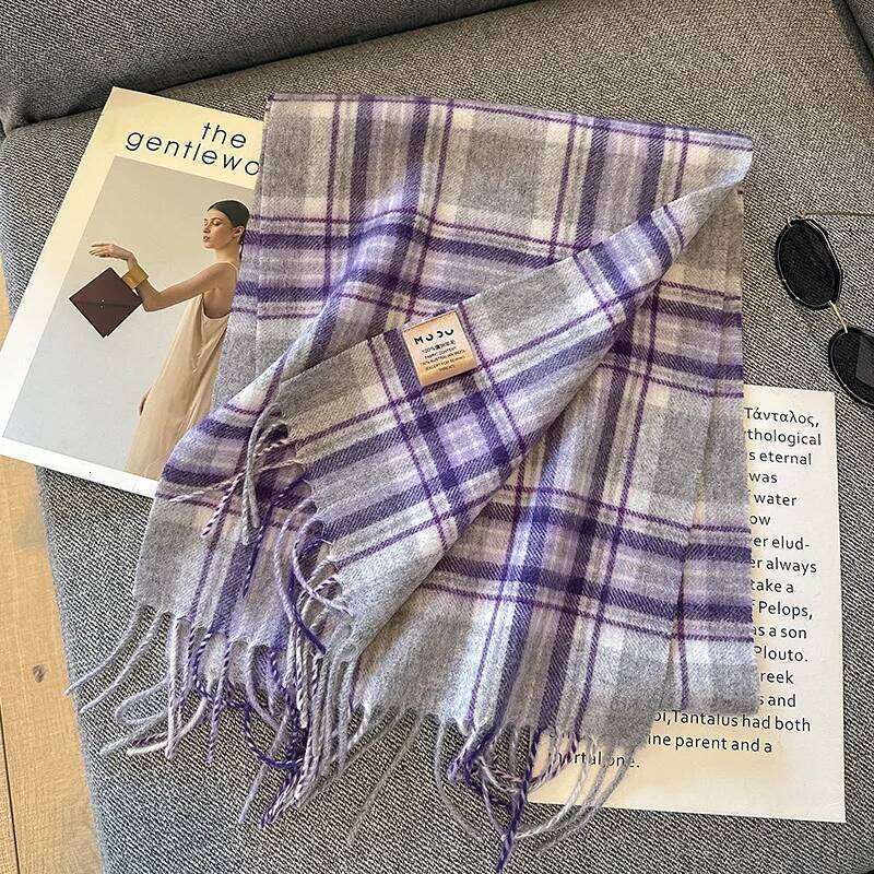 Luxury Winter 100% Wool Scarf Women Plaid Cashmere Handkerchief Warm Pashmina Female Shawl Pareo Soft Bufanda British Style Z260226