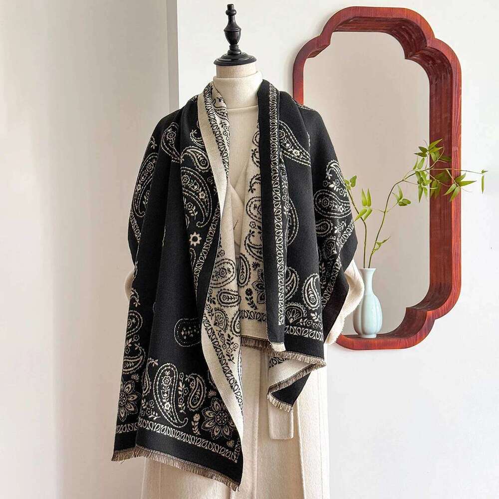 Winter Luxury Women's Two-Sided Pashmina Wrap Flower Paisley Jacquard Imitation Cashmere Scarf Thick Warm Style for Casual Z260226