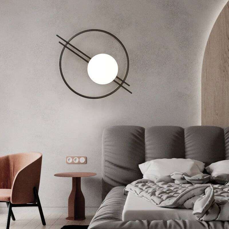 Modern led Gold/Black Round Light Creative Background Lamps Bedroom Bedside Living Room LED Wall Sconce Lamp Z260227