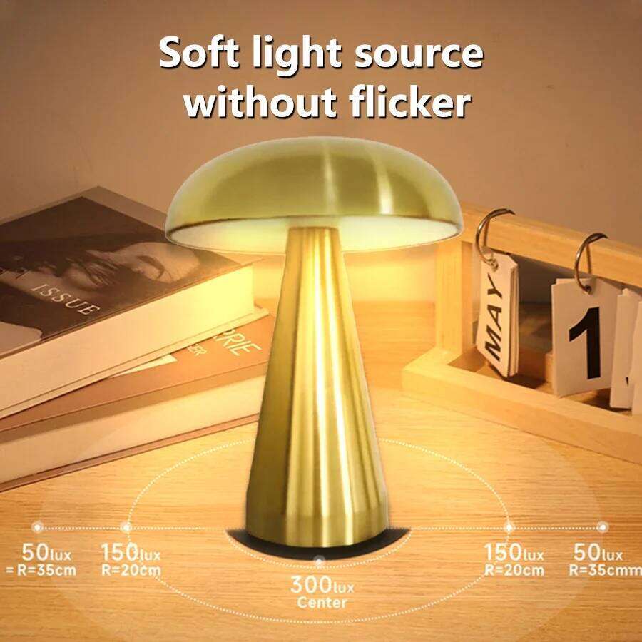 Retro Bar Mushroom Table LED Touch Sensor Three Color Dimming Desktop Night Light Rechargeable Reading Lamp Z260227