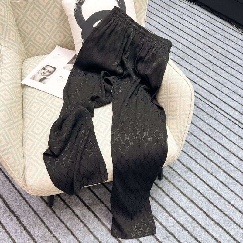 Jacquard Large-Size Ice Silk Wide-Leg For Women, Summer Thin High-Waisted Loose Slimming Casual Straight-Leg Floor-Length Pants