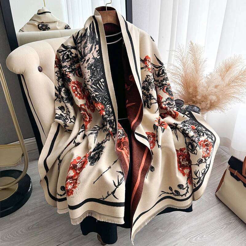 Luxury Brand Women Two-Sided Print Imitation Cashmere Soft Warm Pashmina Shawl Winter Coldproof Windproof Blanket Scarf Z260226
