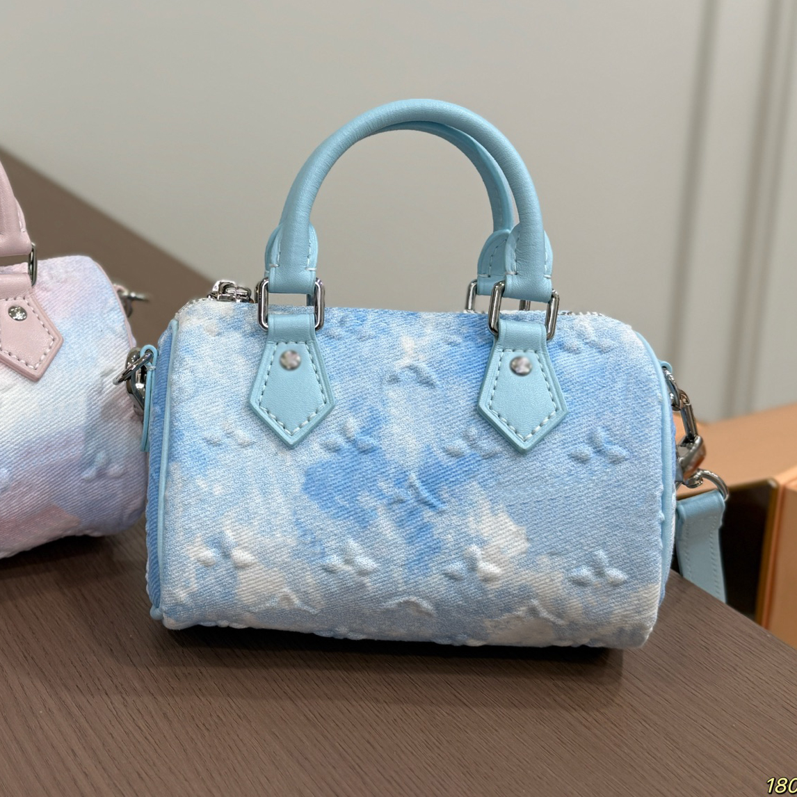 Nano Spedy Denim Women Luxurys Designers Bags Leather Mini Pillow Totes With 3D printing Handbag Bag Messenger Purse Card Holder pouch Laptop 16cm