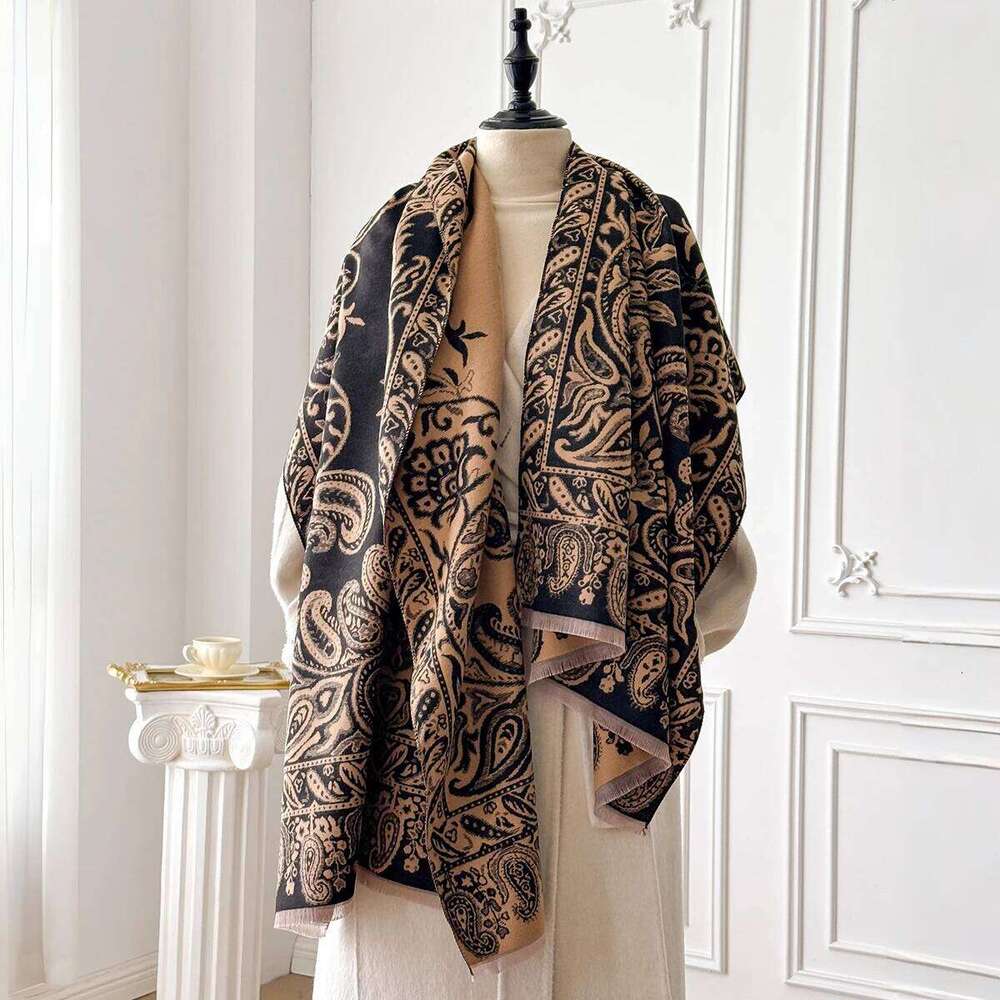 New Retro Style Women's Winter Warm Cashmere Scarf Double Sided Castle Print Pashmina Shawl, Blanket Poncho Foulard Z260226