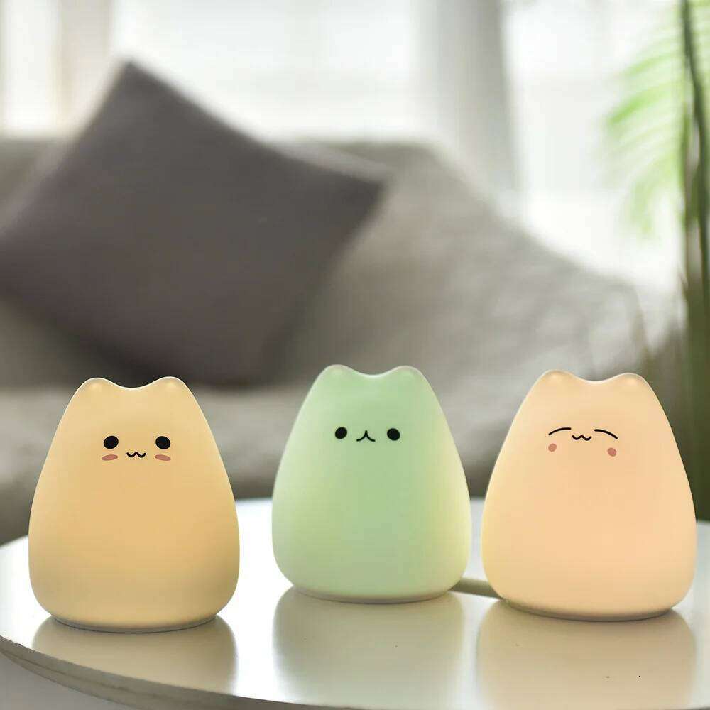 Papai Cute Cat Lamps Creative Silicone Colorful Ambient Mini Gift Dry Battery Night Light Z260227