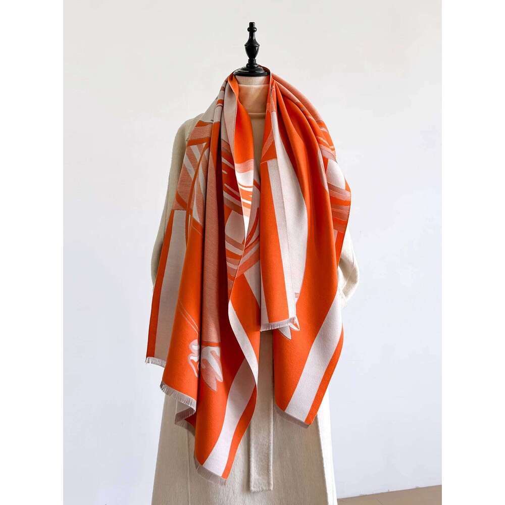 Elegant Women's Winter Pattern Scarf Thick Faux Pashmina Double-Sided Shawl Warm Foulard Female Blanket Wrap Fashion Accessory Z260226
