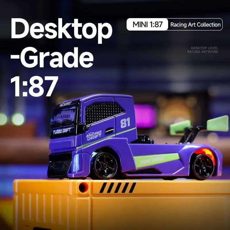 MC081 1:87 Mini Drift Truck - 4WD High-Speed 2m/s 45min Playtime 2.4GHz RC Car with LED Lights Perfect Desktop Racing Toy H260227