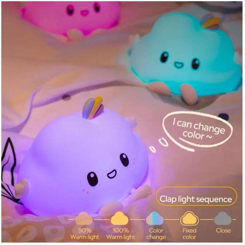 LED Night Light Cloud Kids Soft Silicone Portable Baby Girls Nursery Toddler Lamp Remote Control Nightlight for Children Babies Z260227
