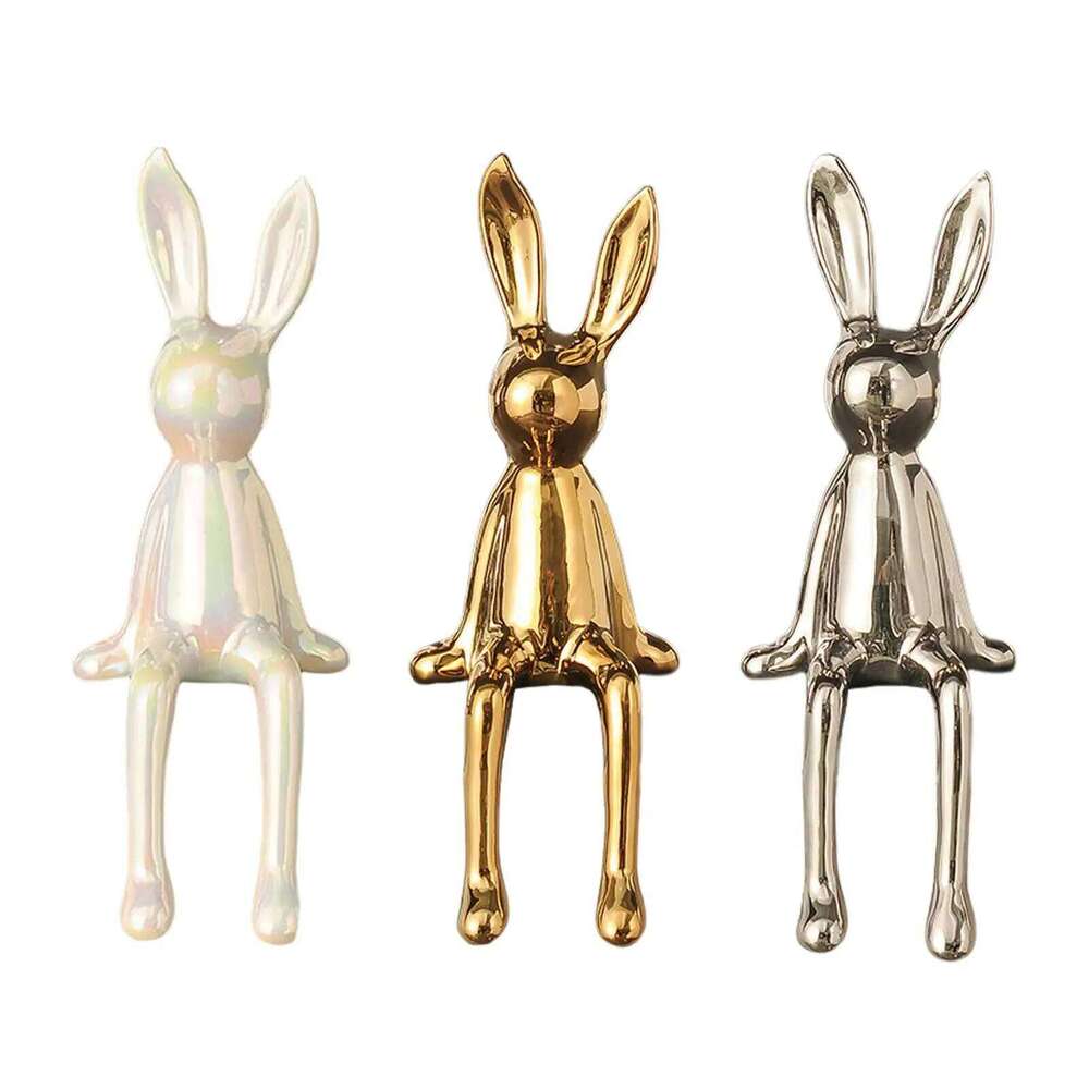 Rabbit Statues Glaze Decorative Ornament Animal Figures for Bedroom Bookshelf Desktop Entrance Indoor Z260227