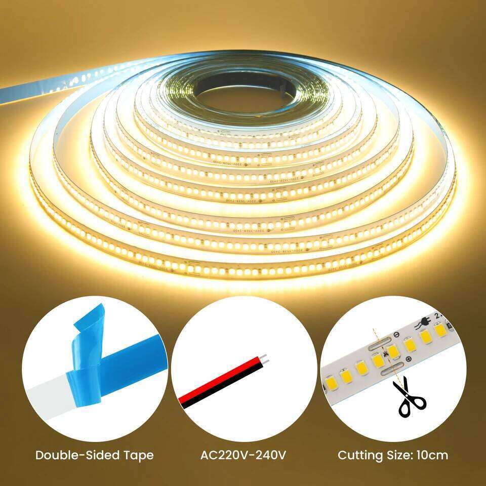 AC 110V 220V LED Strip With 2PIN Cable 240Leds/M IP44 3000K 4000K 7000K Self Adhesive Flexible Ribbon Stripe Home Decor Light Z260226