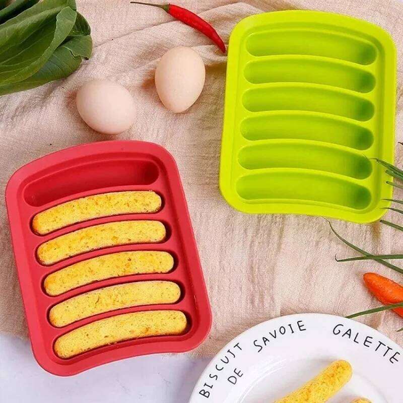 Green 6-Grid Silicone Sausage Maker Mould for Ham Hot Dog Cake Baking Non-Stick Dishwasher Safe Kitchen Tools Accessories