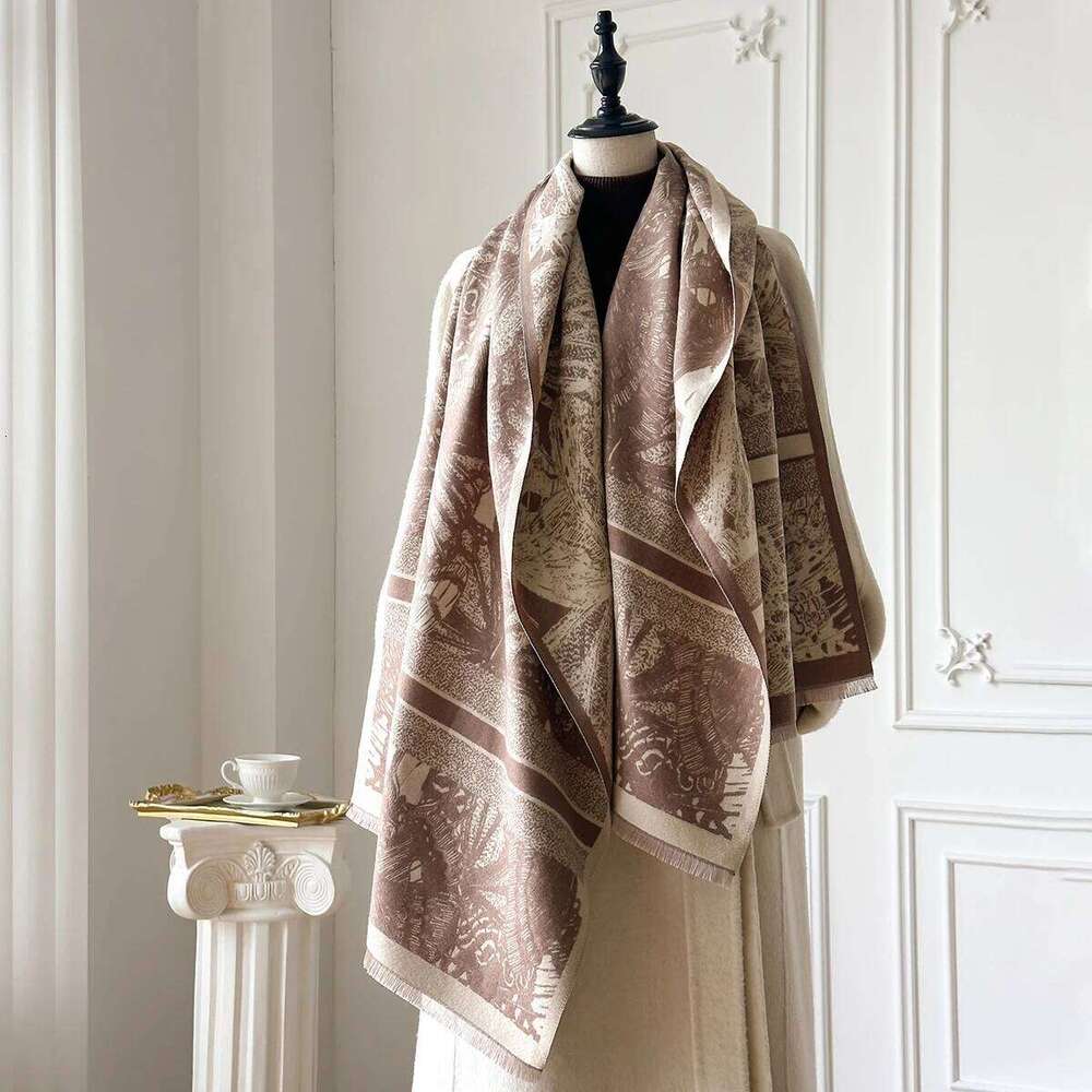 Women's Luxury Faux Cashmere Scarf Warm Thick Pashmina Blanket Poncho Autumn Winter Fashion Print Shawl for Stylish Coverage Z260226