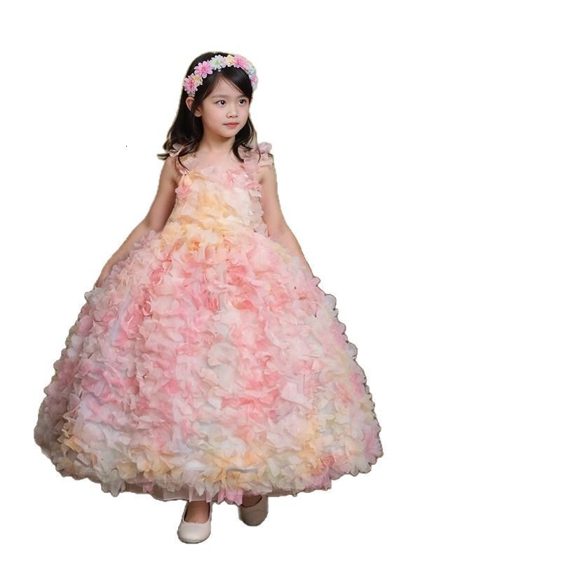 Pink Girl Princess Dress Lace Puffy Flower Girl Dresses Sleeve Cute Girl Birthday Dress Wedding Party Baby 251028