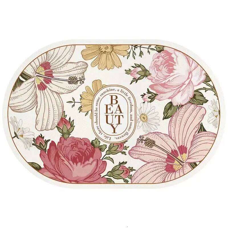 VIKAMA 40X60CM Oval Crystal Velvet Carpet Garden Flower Style Bathroom Toilet Living Room Door Non-Slip Mat H260226