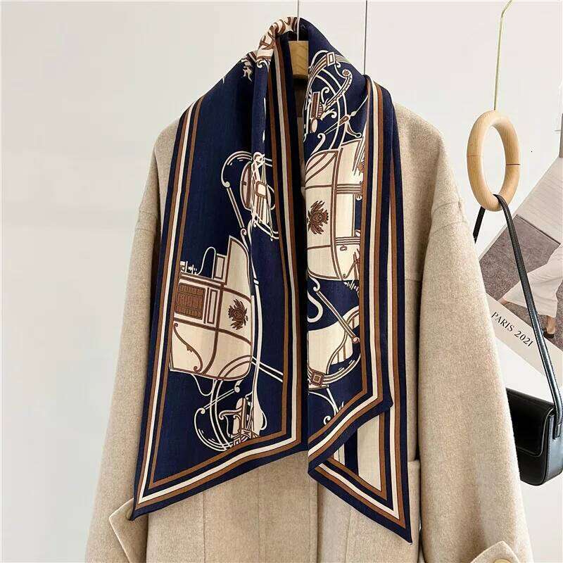 carriage Double Print AB Ribbon Women Long Scarf Silk Wool Winter Neck Scarves Foulard Ring Scarfs Ponch Cashmere Z260226