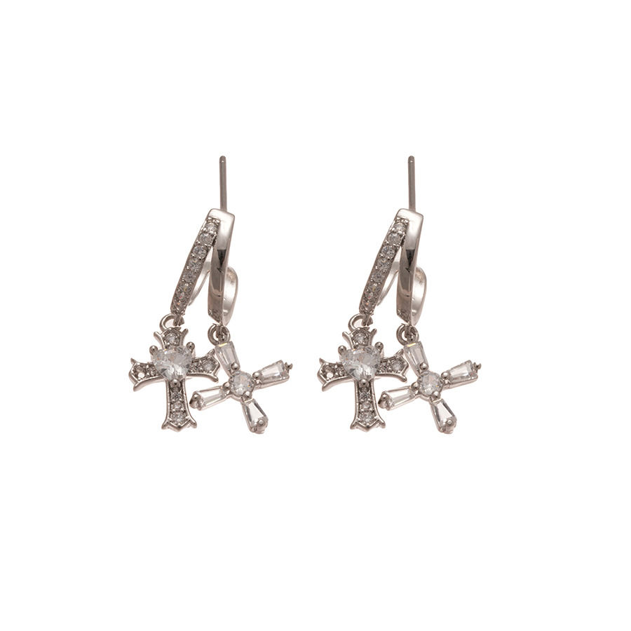 Silver needle zircon C-shaped cross pendant niche high-end earrings, minimalist trendy unique earrings for women - view 8