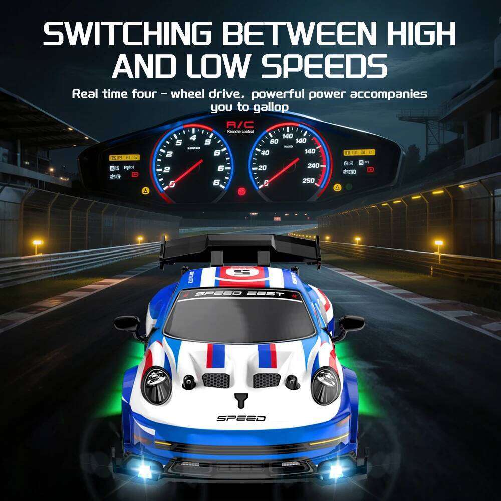 1: Four-wheel drive racing drift ambient light, infinitely variable speed RC remote control toy car, holid H260227
