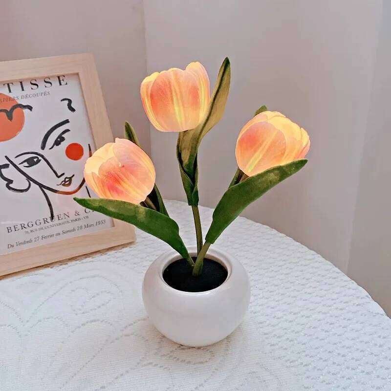 Tulip Nightlight Simulation Bouquet Insertion Electric Light Bedroom Girl Decorative Atmosphere Desk Lamp Gift Z260227