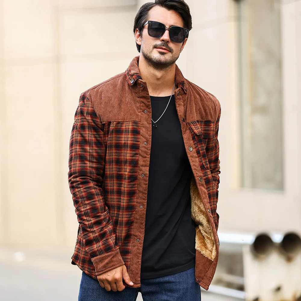 Mens Jackets Winter Windproof Warm Casual Bomber Coat Plaid Sherpa Lined Flannel Outdoor Classic Jacket Men US Size 260227