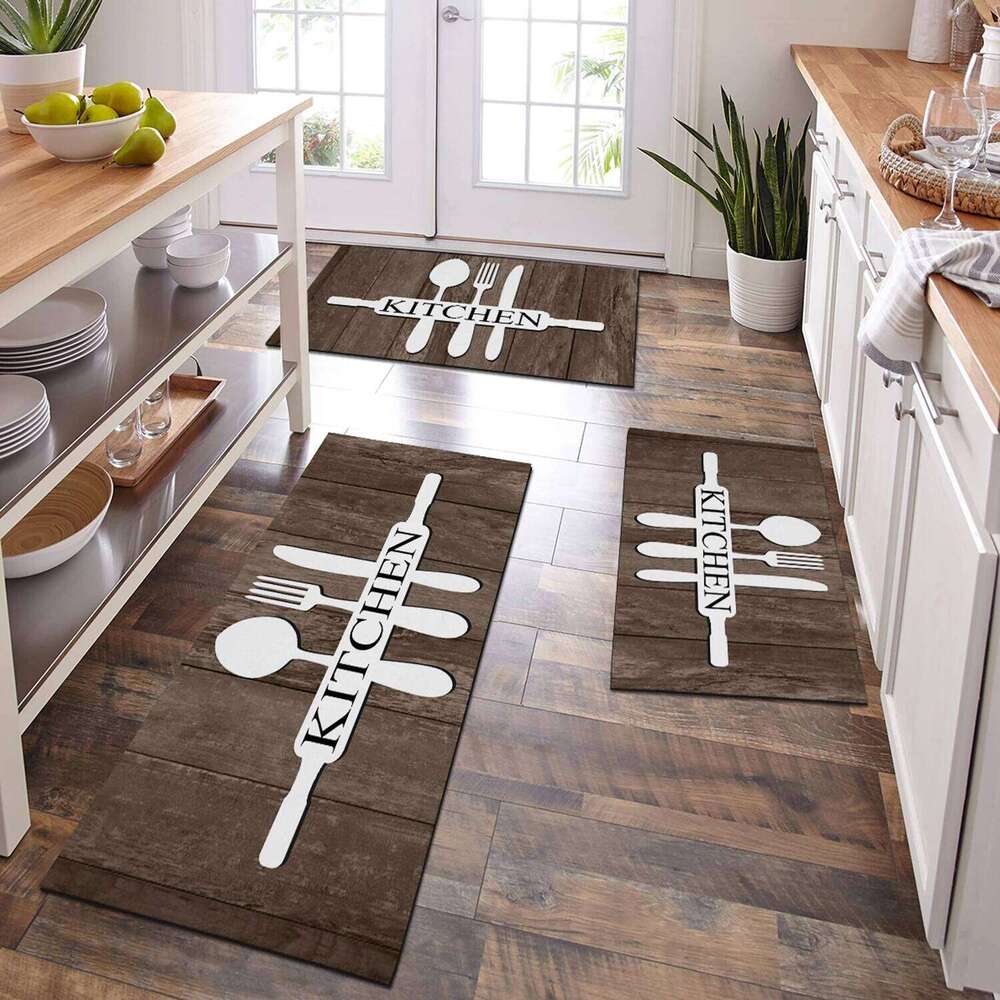 VIKAMA Rugs American Wood Printed Anti Slip Easy To Clean Absorbent Kitchen Multi Size Floor Mats Home Decoration H260226