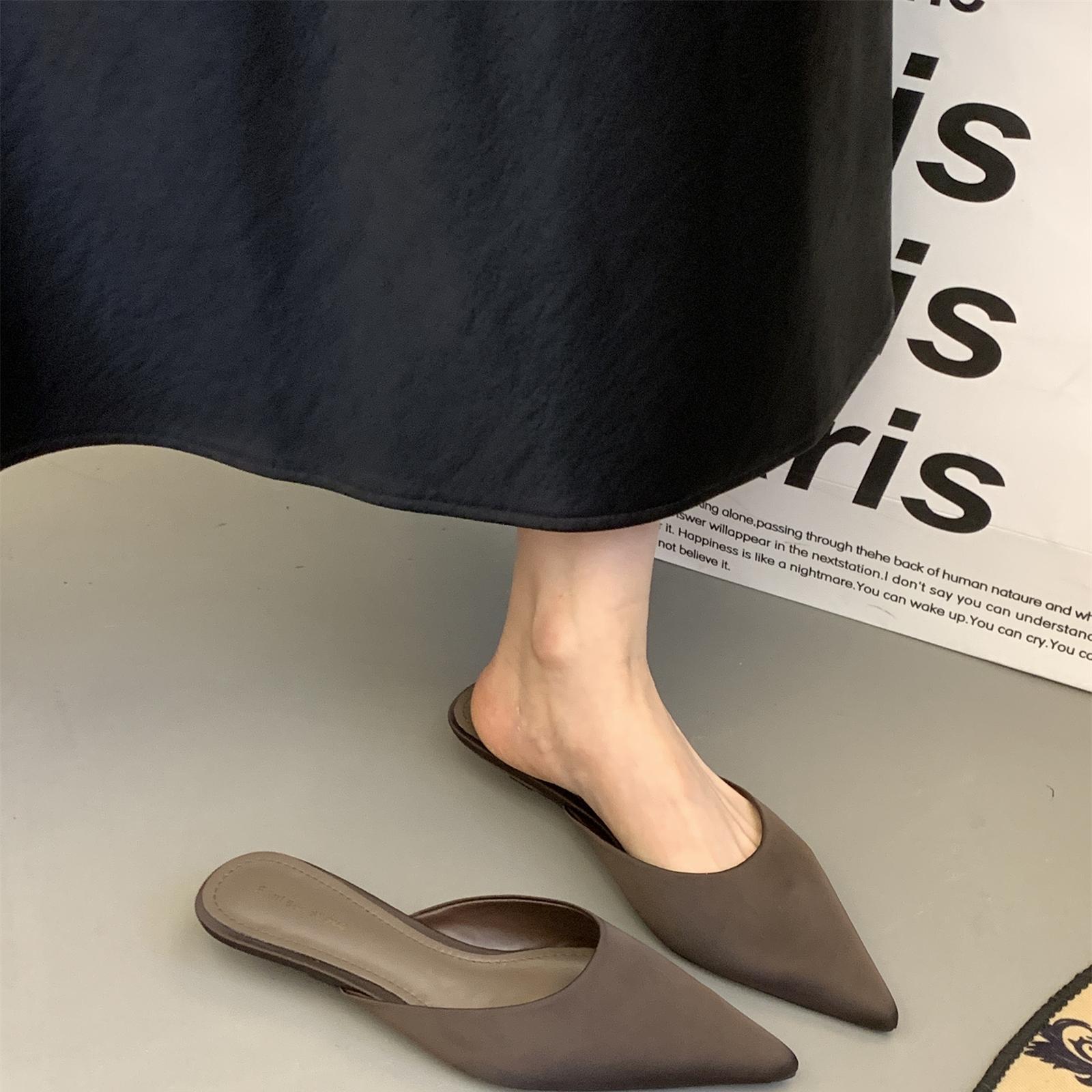 Dress Shoes Pointed-toe slim low-heel closed-toe half-slip women spring shoes with niche design shallow vamp slip-on style