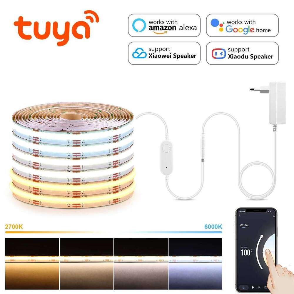 24V COB CCT Strip Light Tuya Smart Life WiFi 2700K-6500K Changeable Linear Dimmable LED Tape Work With Alexa Google Home Z260226