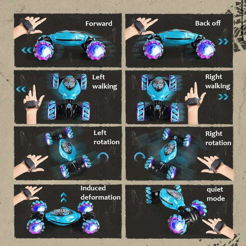 New LED Light 4WD 1:16 Stunt RC Gesture Induction Twist Climbing Radio Controlled Car Remote Control Toys For Children Gifts H260227