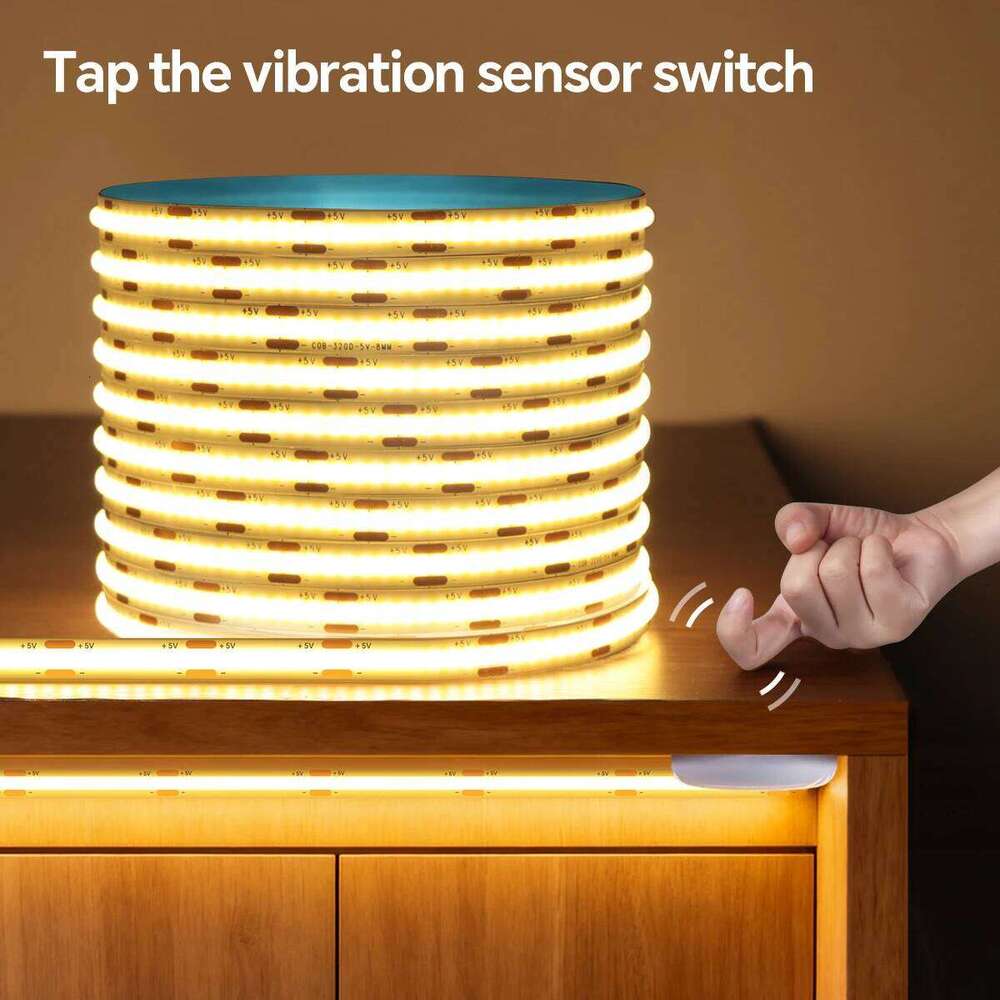 Double Tap Vibration Sensor Switch USB 5V COB LED Strip Light 320LEDs/m For Bathroom Makeup Mirror Backlight kitchen Lighting Z260226