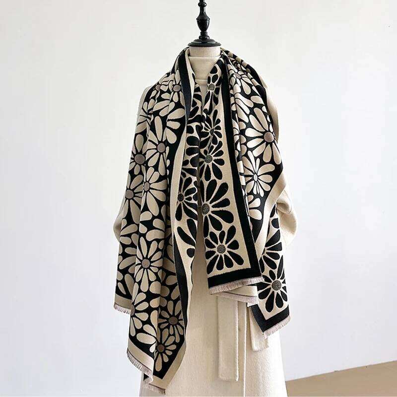 Women's Luxury Faux Cashmere Scarf Thick Warm Winter Floral Print Soft Pashmina Shawl for Travel And Daily Use Z260226