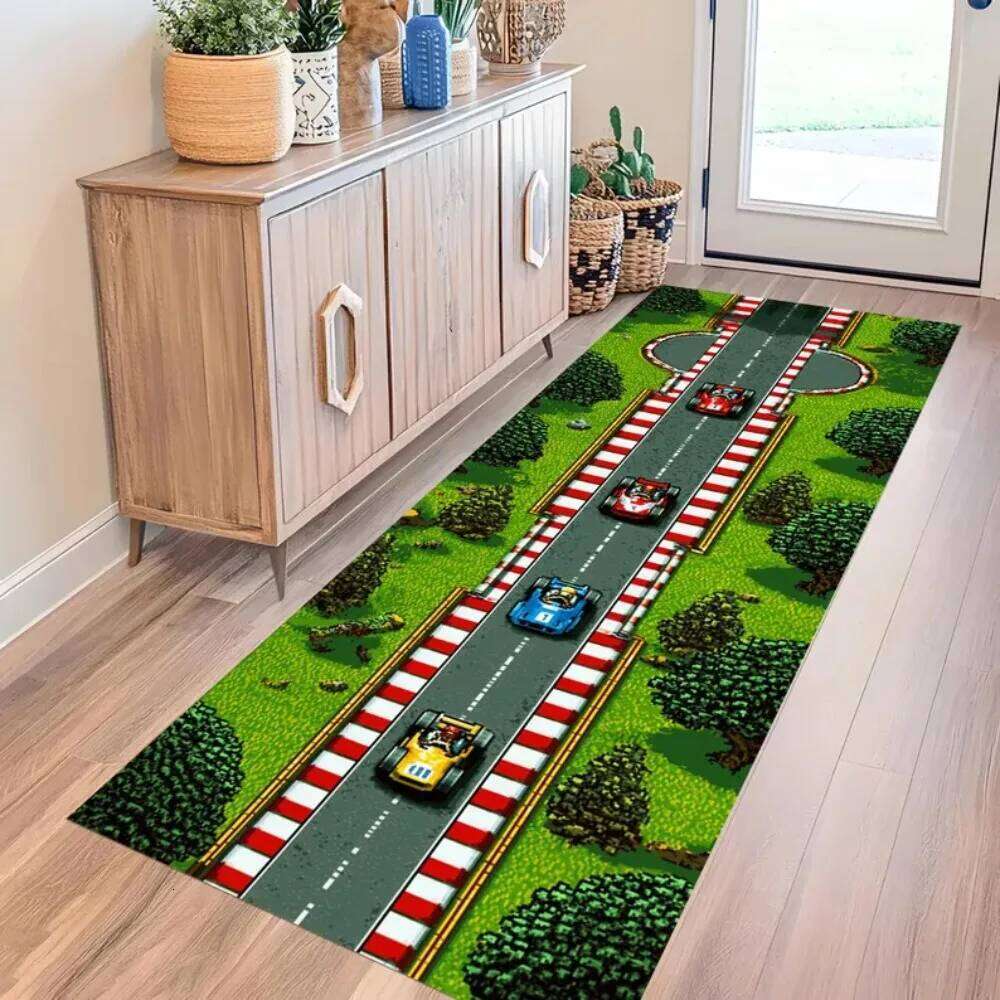 Realistic Airport Runway Carpet Mat Rug, Aviation Theme & Interactive home decoration with Grey Green Tone for Hallway Playroom H260226