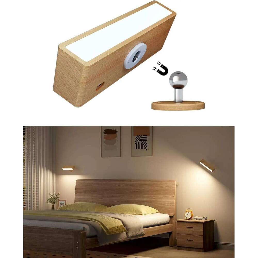 Nordic Wood Lamp With 360 Rotate Dimmable Sconce Touchable Magnetic Bedroom Cordless Wall Mount Light For Reading Z260227