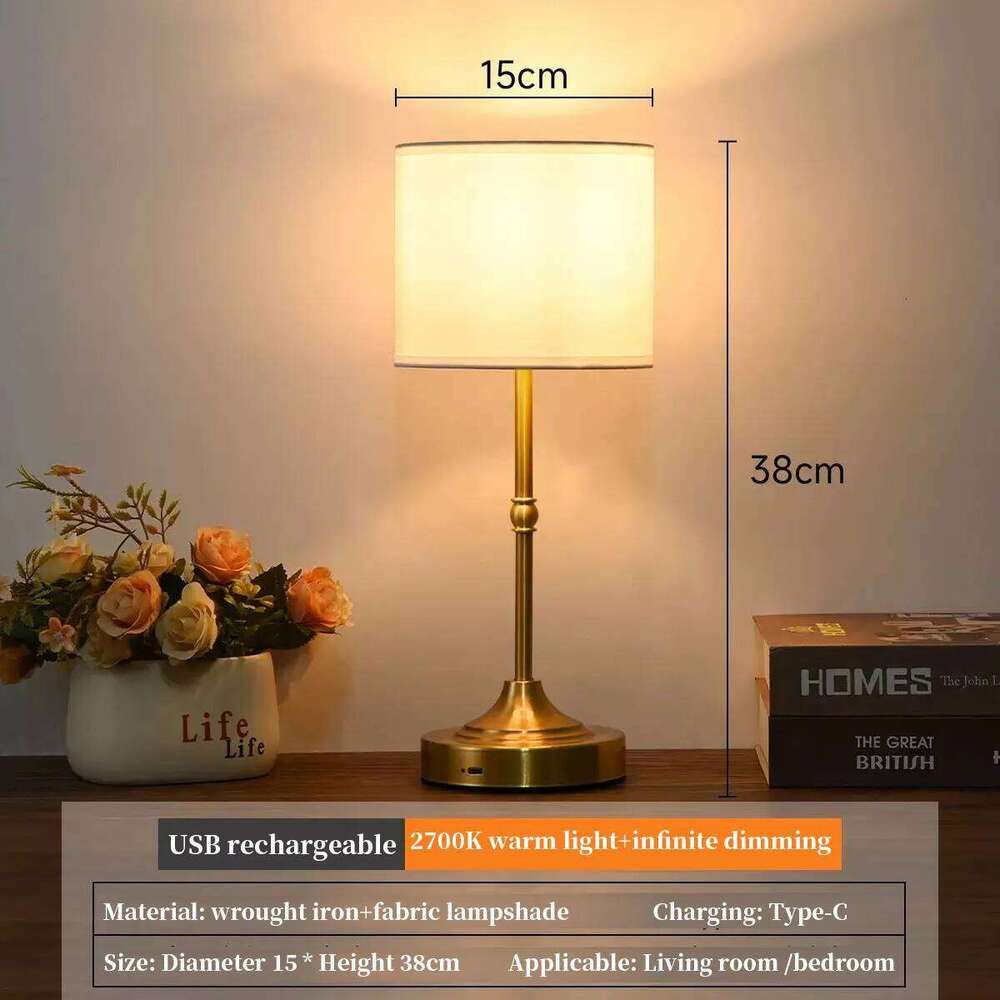 Cordless Table Rechargeable Battery Lamp with 3-Level Dimmable Fabric Touch Bedside Lamps for Bedroom, Living Room Z260227