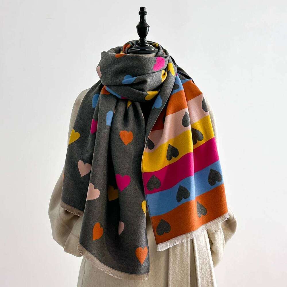 2025 Luxury Fashion Womens Heart Pattern Shawl Pashmina Warm Autumn Winter Scarf for Mujer Femme Stylish Accessory Bufanda Z260226