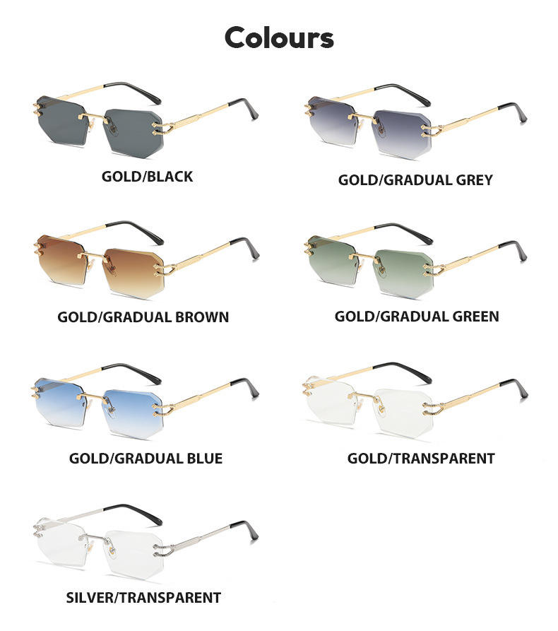 2026 fashion UV400 women's glasses new luxury small frame metal sunglasses custom logo fashion rimless diamond cut sunglasses