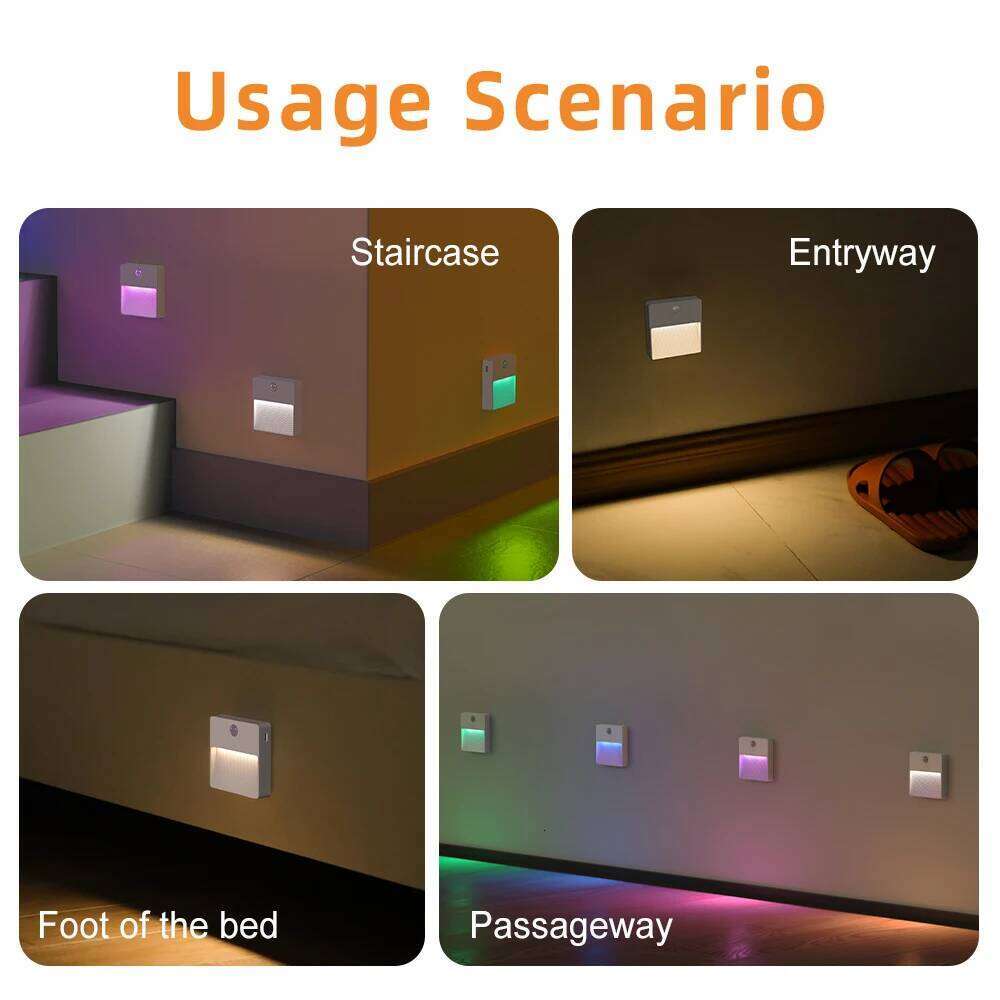 Motion Sensor Led Usb Charging Square Lamp for Bedroom Kitchen Stair Hallway Wardrobe Cupboard Lighting RGB Night Light Z260227
